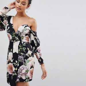 ASOS Cocktail Mini Dress in Dark Floral Print - Multi