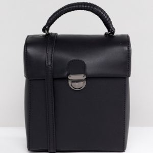 ASOS DESIGN leather push lock lid cross body - Black