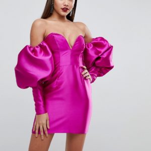 ASOS EDITION Deep Plunge Cocktail Mini Dress with Extreme Sleeve - Pink