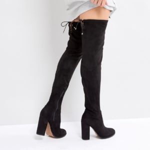 ASOS KINGSHIP SLIM Heeled Over The Knee Boots - Black