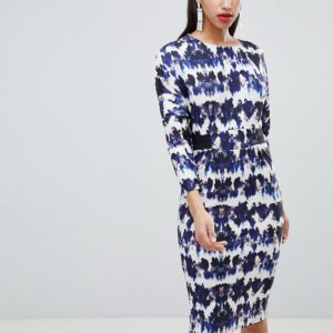 ASOS Midi Dress With Elastic Waist Detail In Ink Splash Print - Multi