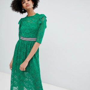 ASOS Midi Lace Tea Dress with Sports Tipping - Green