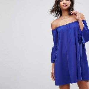 ASOS Off Shoulder Mini Dress with Bell Sleeve - Blue