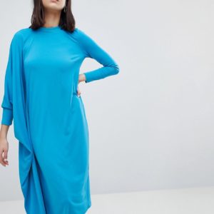 ASOS Oversized Midi Dress With Asymmetric Batwing Sleeve - Green