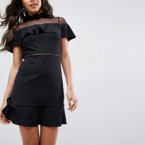 ASOS Skater Dress With Dobby Mesh Panel - Black