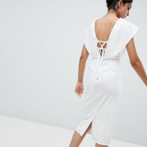 ASOS TALL Origami Wrap Pencil Dress with Lace Up Back - White