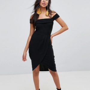 AX Paris Bardot Wrap Front Midi Dress - Black