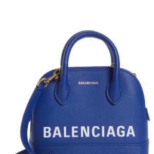 Balenciaga Small Ville Logo Leather Dome Satchel - Blue