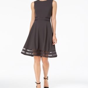 Calvin Klein Illusion-Trim Fit & Flare Dress, Regular & Petite Sizes