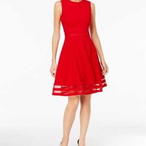 Calvin Klein Illusion-Trim Fit & Flare Dress, Regular & Petite Sizes