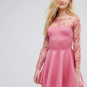 City Goddess Lace Skater Dress - Pink