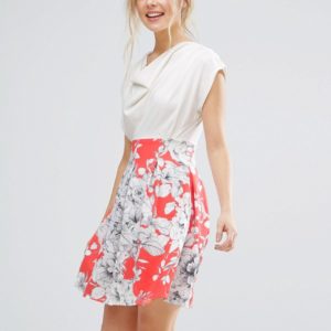 Closet London Ruched Neck Floral Skater Dress - Pink