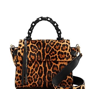 Elena Ghisellini Small Leopard Calf Hair Top Handle Satchel