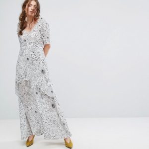 Lily and Lionel Tiered Maxi Dress in Celestial Print - White