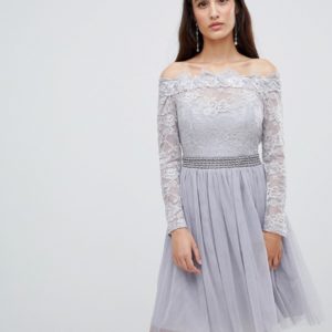 Little Mistress lace embellished waist dress - Gray