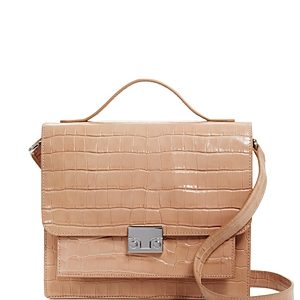 Loeffler Randall Minimal Rider Medium Croc-Embossed Leather Satchel