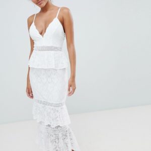 Love Triangle All Over Lace Tiered Maxi Dress - White