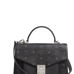 Mcm Medium Patricia Visetos Coated Canvas Satchel - Black