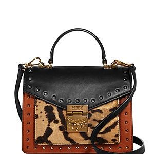 Mcm Patricia Small Leather & Leopard Print Calf Hair Satchel