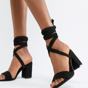 Park Lane Tie Leg Block Heeled Sandals - Black