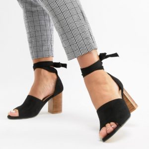 Park Lane Wide Fit Tie Leg Block Heeled Sandals - Black