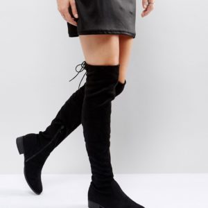 Public Desire Black Flat Tie Back Over The Knee Boot - Black