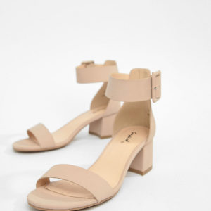 Qupid Mid Block Heel Sandals - Beige