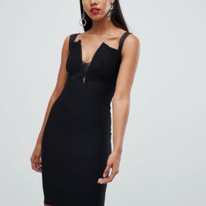 Rare London bardot cross strap midi dress - Black