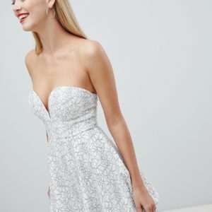 Rare London fit and flare lace contrast dress - White