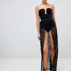 Rare London illusion maxI lace dress - Black