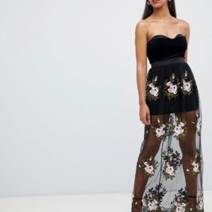 Rare London lace rose maxi dress - Black