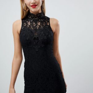 Rare London scallop lace mini dress - Black