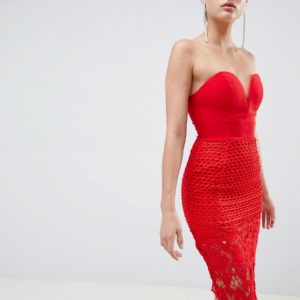 Rare London sweetheart pencil crochet dress - Red