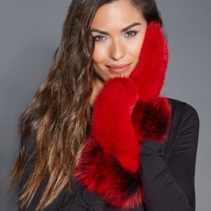 The Fur Vault Fox-Trim Mink Mittens