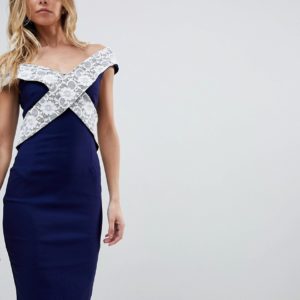 Vesper Cross Detail Pencil Dress - Navy