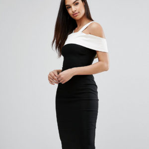 Vesper Pencil Dress With Satin Contrast - Black