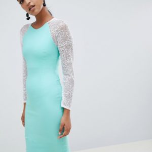 Vesper bodycon dress with contrast lace sleeves - Green