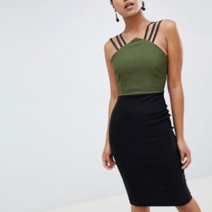 Vesper color block pencil dress with strappy detail - Green