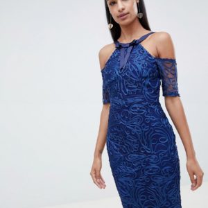 Vesper lace pencil dress with short sleeve - Blue