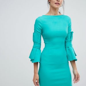 Vesper pencil dress with bow detail on sleeve - Green