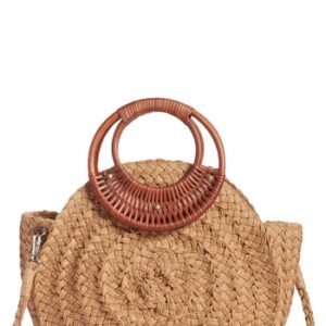 Violet Ray New York Wood Handle Straw Bag -