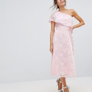 Warehouse Floral Lace One Shoulder Dress - Pink