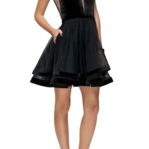 Women's La Femme Velvet & Tulle Party Dress