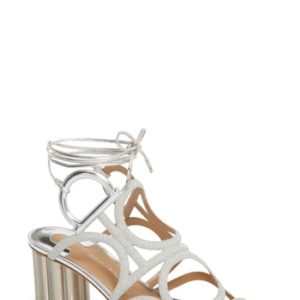 Women's Salvatore Ferragamo Vinci Lace-Up Block Heel Sandal, Size 5.5 B - Metallic