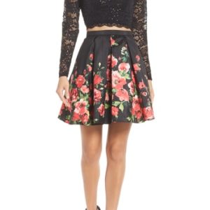 Women's Sequin Hearts Two-Piece Lace & Floral Print Party Dress