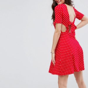 ASOS Mini Tea Dress With Tie Back In Polka Dot - Multi