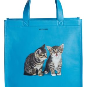 Balenciaga Kittens Market Leather Shopper - Blue