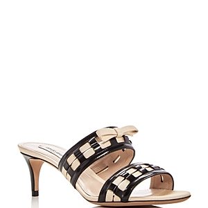 Giorgio Armani Women's Bow Embellished Leather Slide Mid Heel Sandals