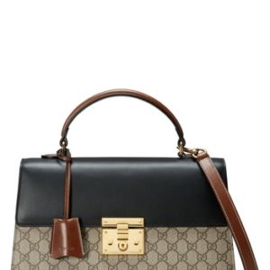 Gucci Medium Padlock Top Handle Gg Supreme Canvas & Leather Bag -