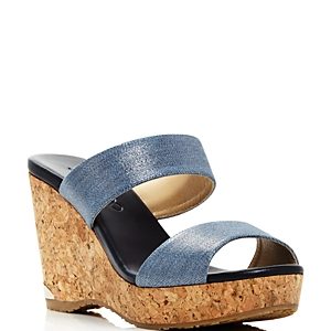 Jimmy Choo Women's Parker 100 Denim Cork Wedge Slide Sandals